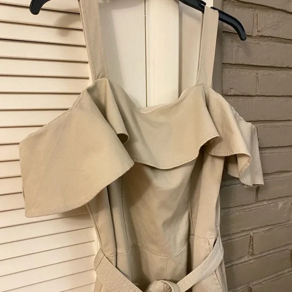 Banana Republic Beige Off-Shoulder Ruffle Wide-Leg Jumpsuit - Picture 4 of 10